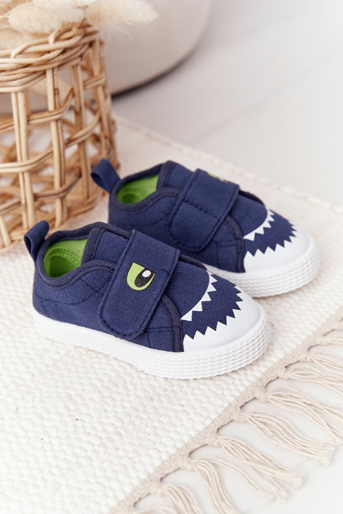 Dětské Tenisky Se Suchým Zipem Se žralokem Tmavě Modroe