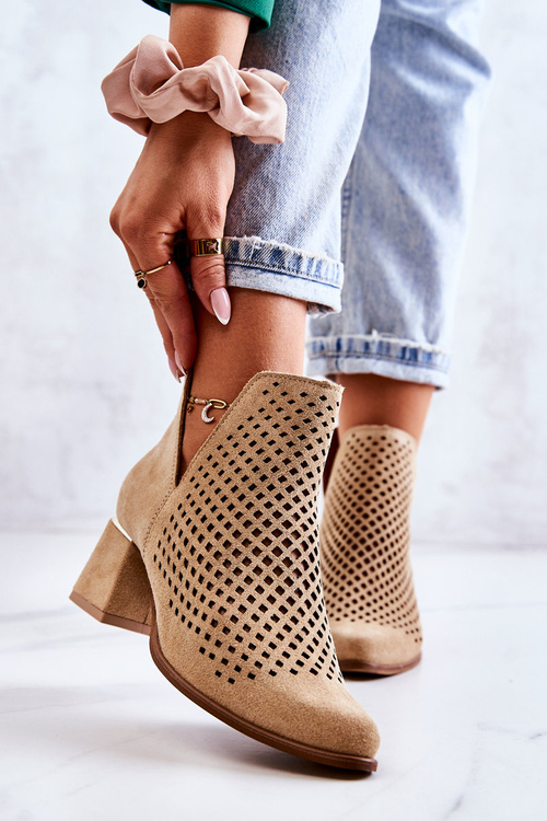Suede Openwork Boots Lewski Shoes 3165 Beige