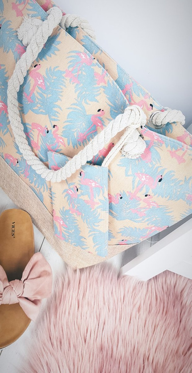 Velká plážová béžová kabelka Plameňáky