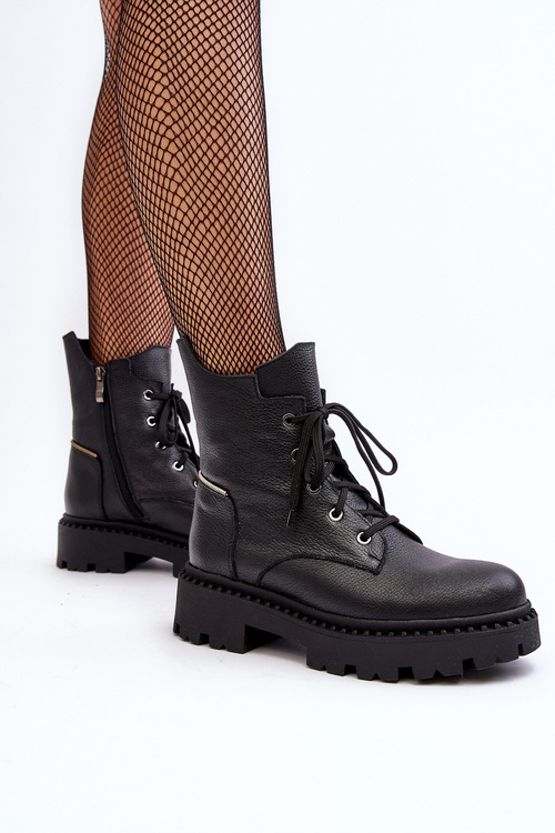 Dámské kožené traperky na zip Zazoo 949P černé