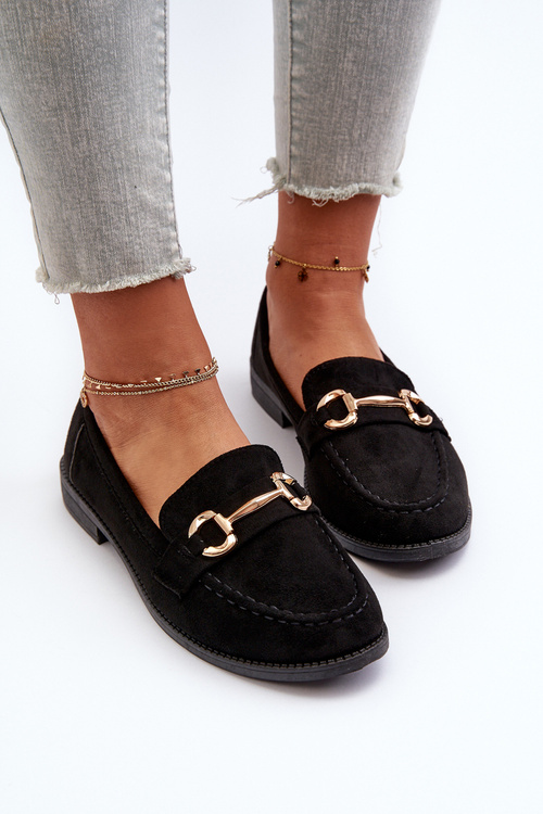 Dámske mokasíny na plochom opätku s ozdobou Čierne Aviole