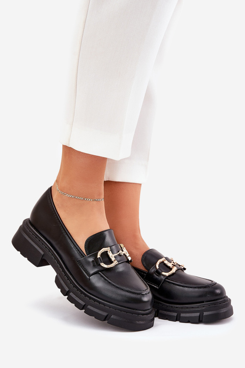 Dámské Mokasíny Eko Kůže Se Zlatým Detalem Černé Ravalissea