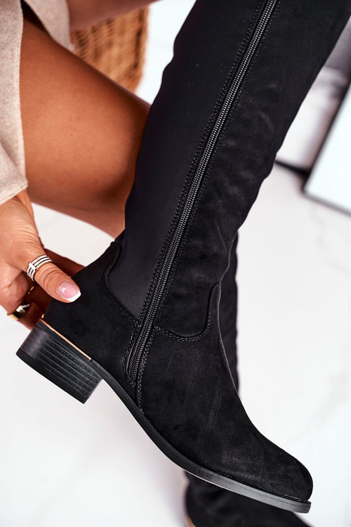 Dámske kolenné topánky Suede / Lycra Black Natasha