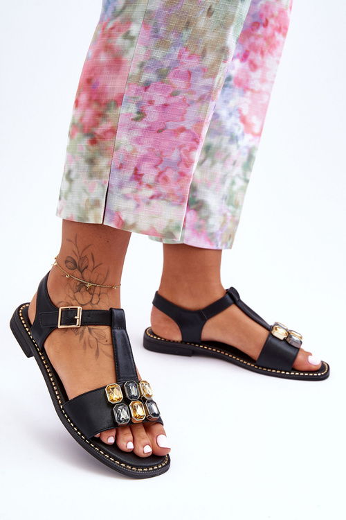 Dámské Sandály S.Barski s Kámeny KV-2775-30 Černé