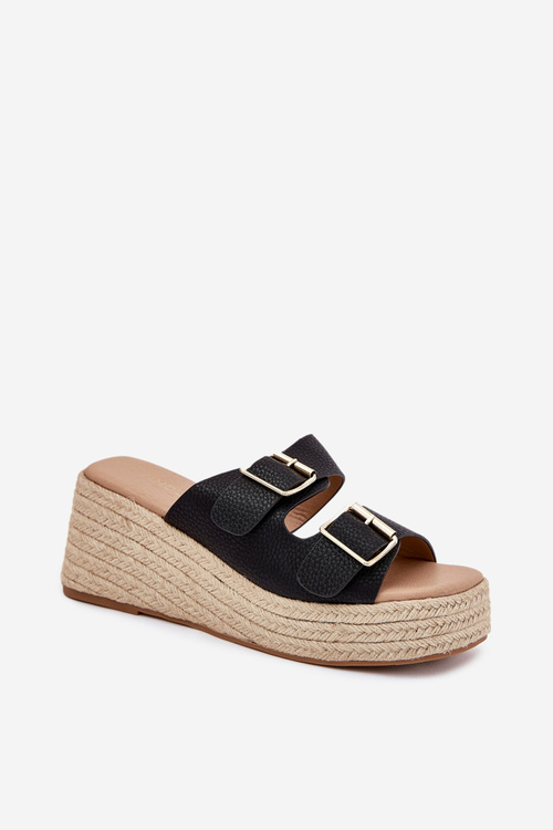 Dámské Pantofle Na Klínu S Pletením A Přezkami Černé Pasinea