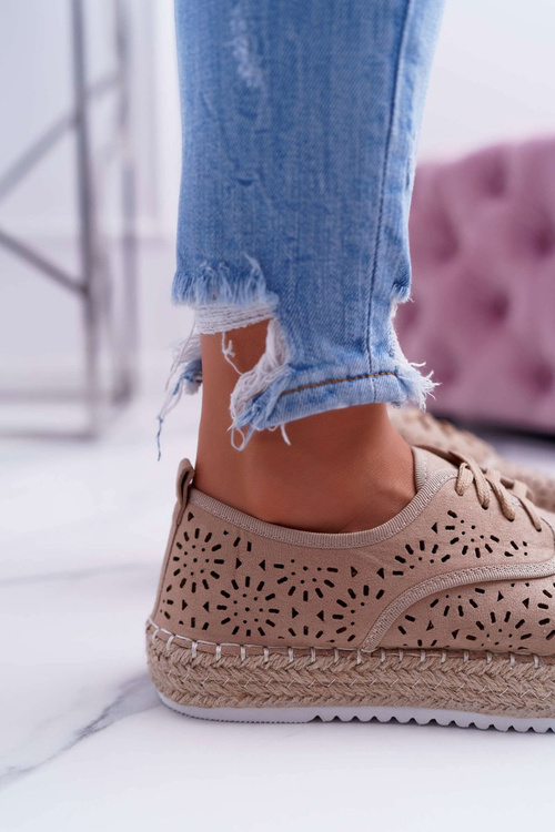 Dámské Espadrilky šněrovala Semišové Béžové MyShoes