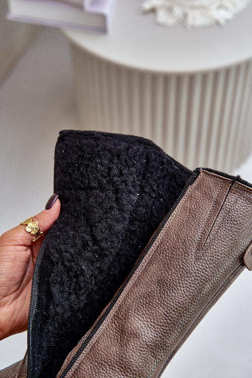 Zazoo 70121 Kožené Dámske Čizmy S Vlnou Hnedé