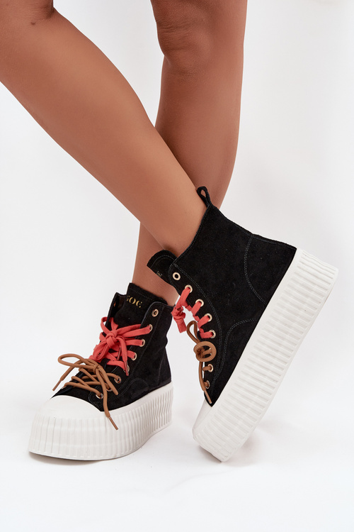 Semišové zateplené dámské tenisky na robustní platformě GOE SS2N4046 Černé