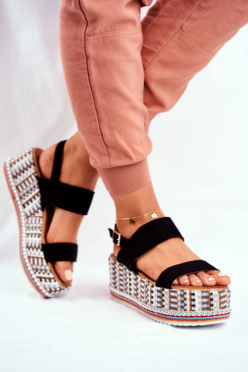 Dámske sandále na platforme čierne Sandy