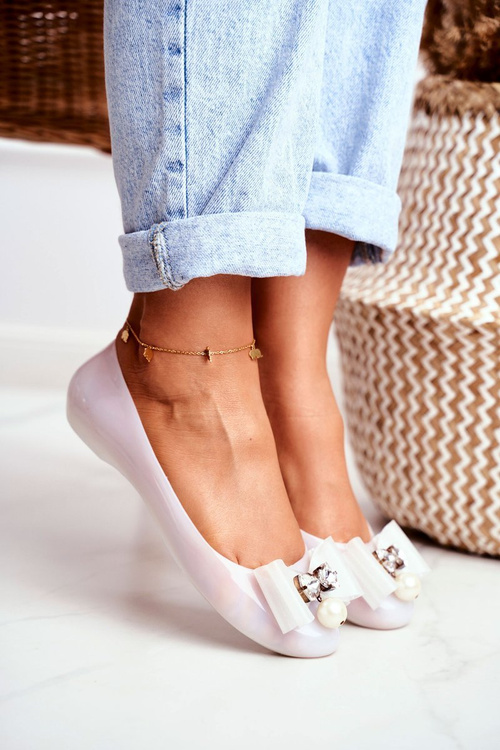 Gumové baleríny biele meliski mašle perl millie