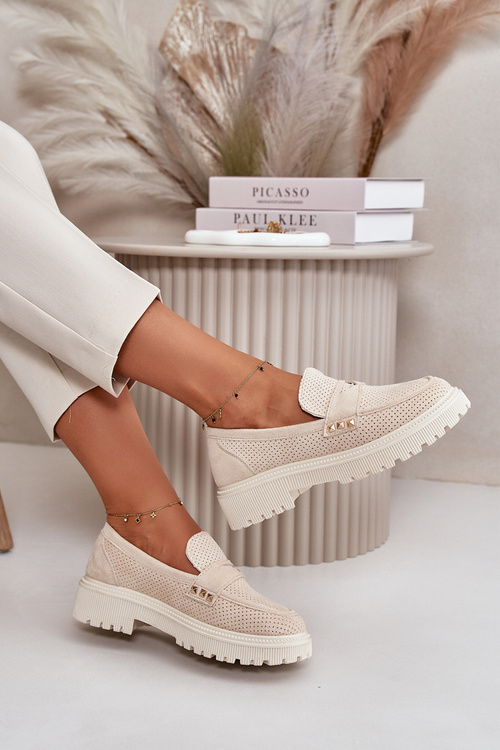 Dámske Dierkované Polobotky Mokasíny Svetlo Béžové Tannes