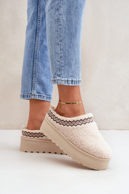 Snehule Papuče Na Platforme S Kožušinou Typu Baránok Svetlo Béžové Leaniella