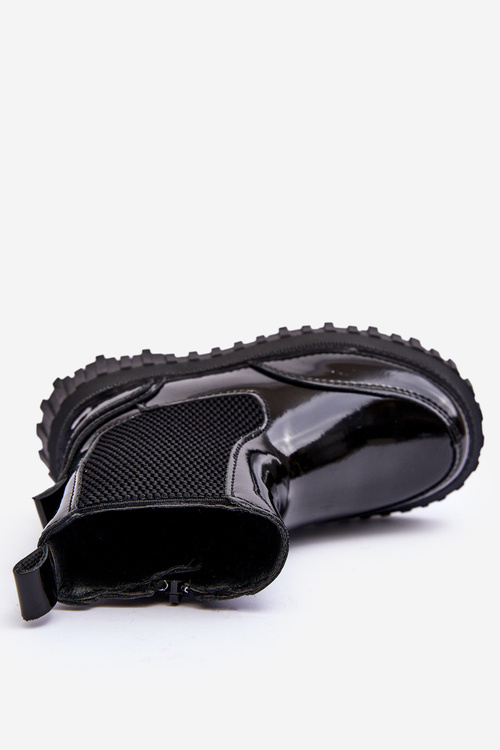 Lakované dětské boty s zipem oceněnými černými Jolynn