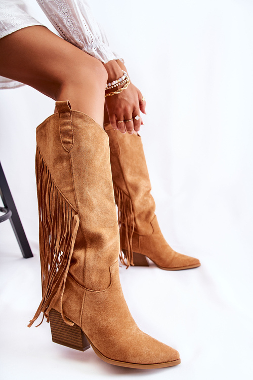 Dámske semišové topánky kovbojské topánky s ťavami simplo strapce