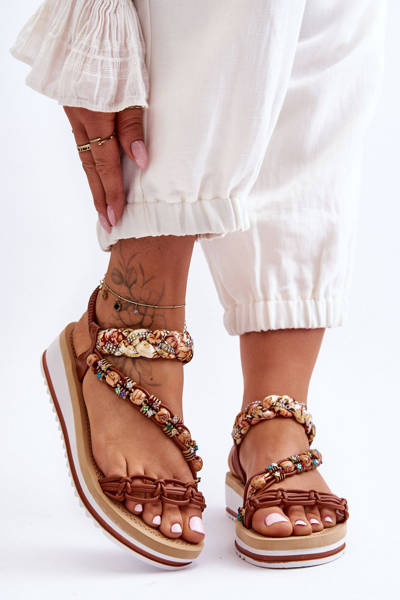 Pohodlné dámske klinové sandále hnedé jodie