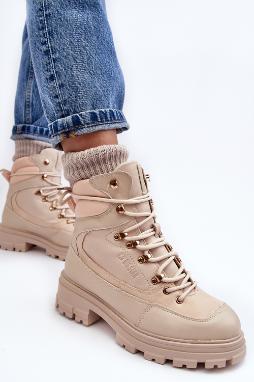 Ocieplené Trapery Botky Šněrovací Dámské Jasnobežové Big Star MM274664