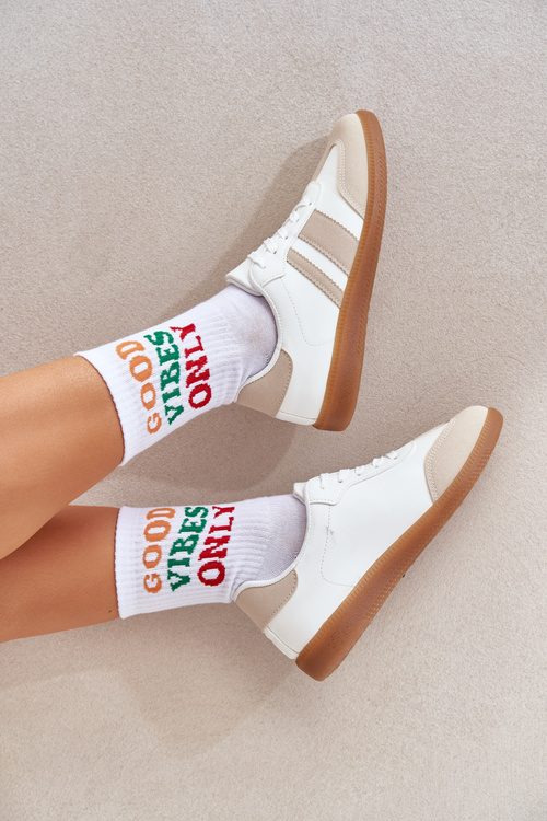 Nízke Dámske Tenisky Z Eko Kože Béžovo-Biele Nonalorin