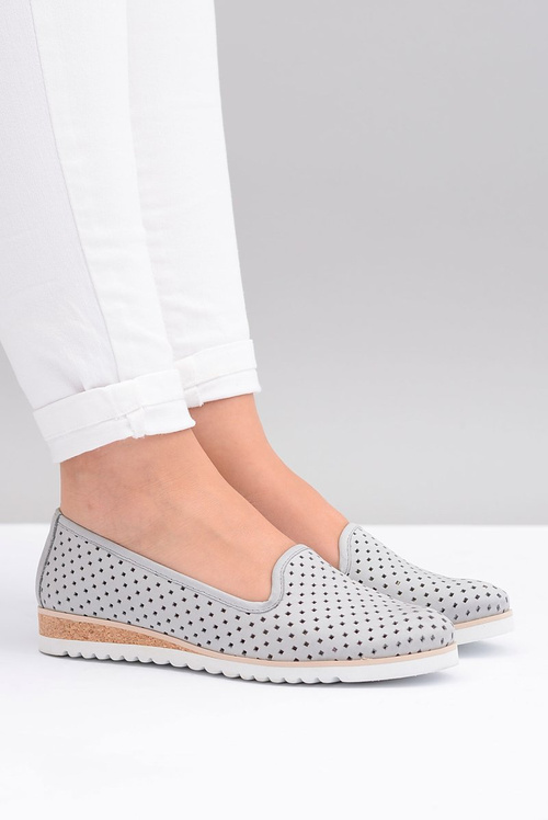 Kožená šedá poľská balerína Lordy Gabi