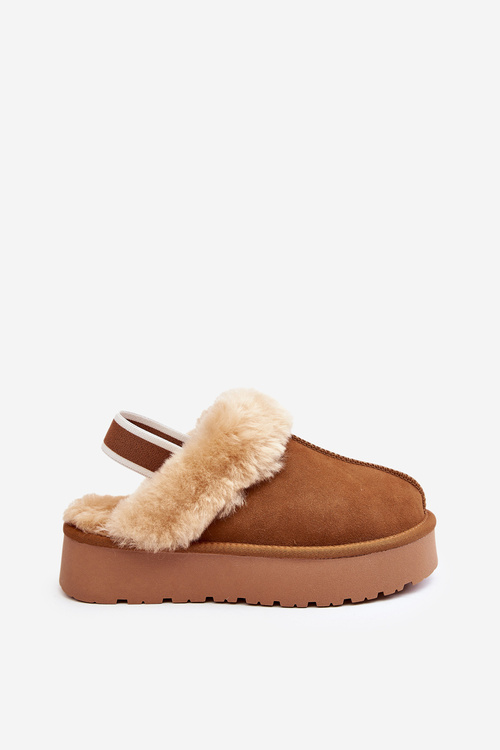 Kožené Semišové Pantofle Dámské Na Platformě S Kožíškem Camel Sophienne