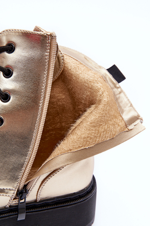 Kožené Metalické Botky Workery Zlaté Teflorna