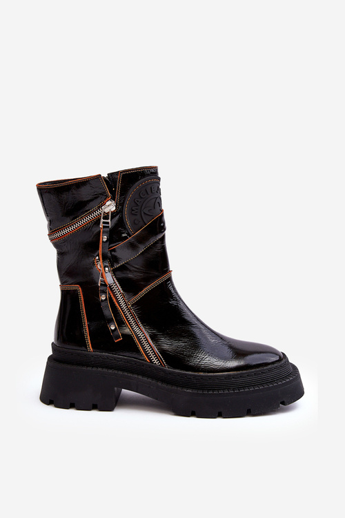 Dámské lakové kůže boty s zipy Maciejka 06238-18 černé