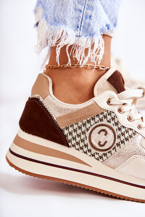 Módní dámská sportovní obuv na klínu Béžová a hnědá Aronne