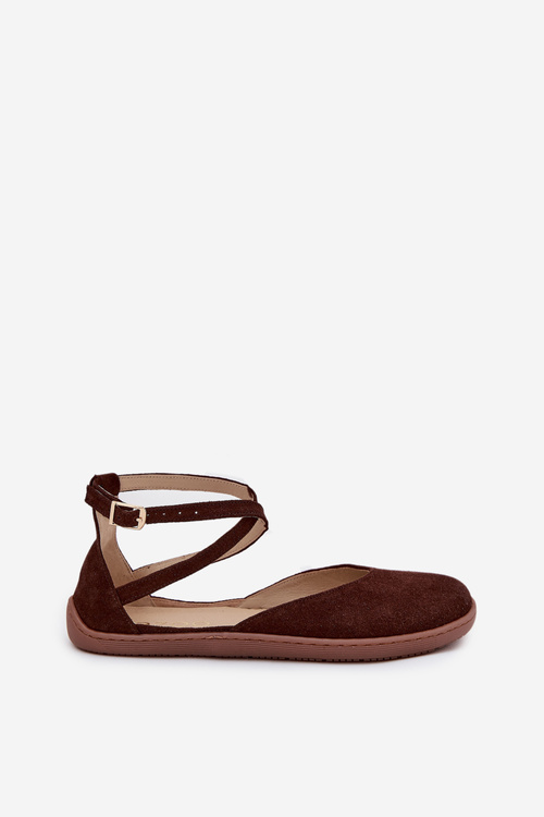 Dámske semišové baleríny Barefoot s pásikmi Zazoo 191 čokoládové