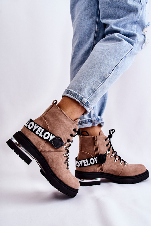 Semišové Teplé Boty S Páskem Hnědá Aurelio