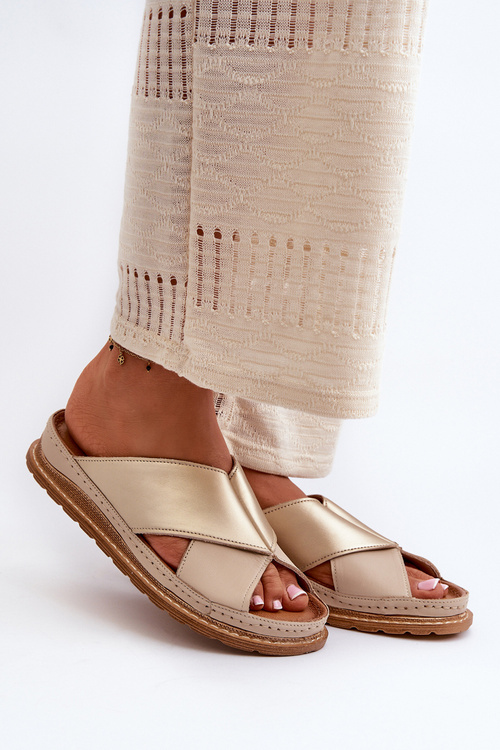 Kožené Profilované Papuče Maciejka 04986-04 Zlatobežové