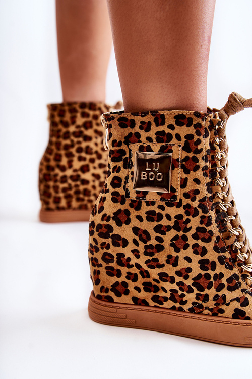 Ženské tenisky lu boo zlaté reťazce semiše leopard monica