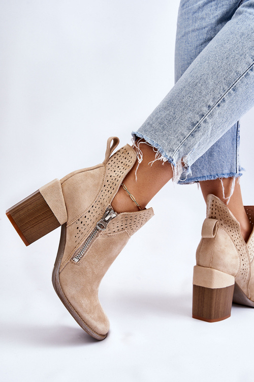 Semišové topánky na masívnom päte ľahkej béžovej béžovej camden