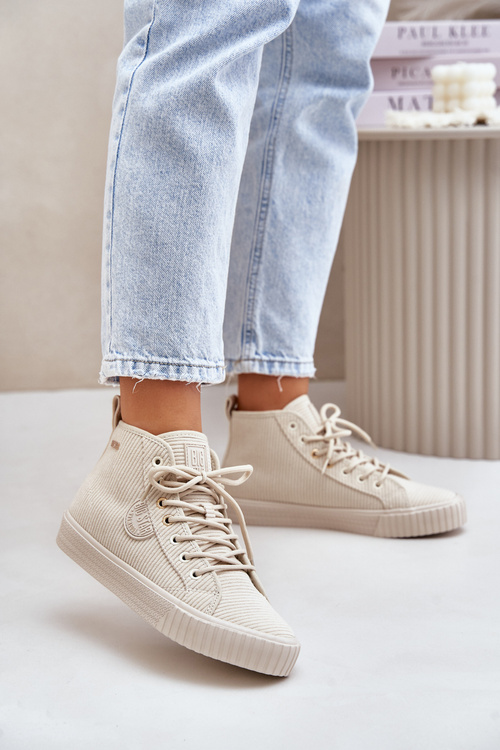 Zateplené Zamatové Tenisky Dámske Big Star OO274771 Hi-Poly System Béžové