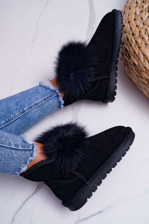 Dámské Sněhule zateplené kožešinou, Semišová Kůže Černé Memento