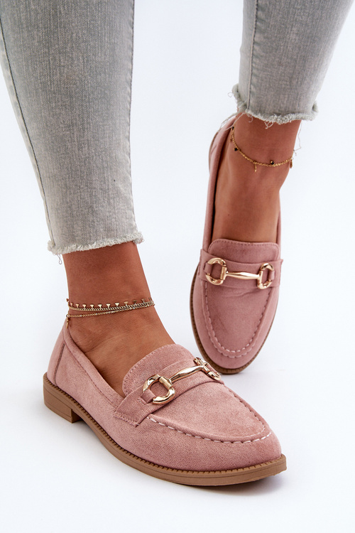 Dámské mokasíny na ploché podrážce s ozdobou růžové Aviole