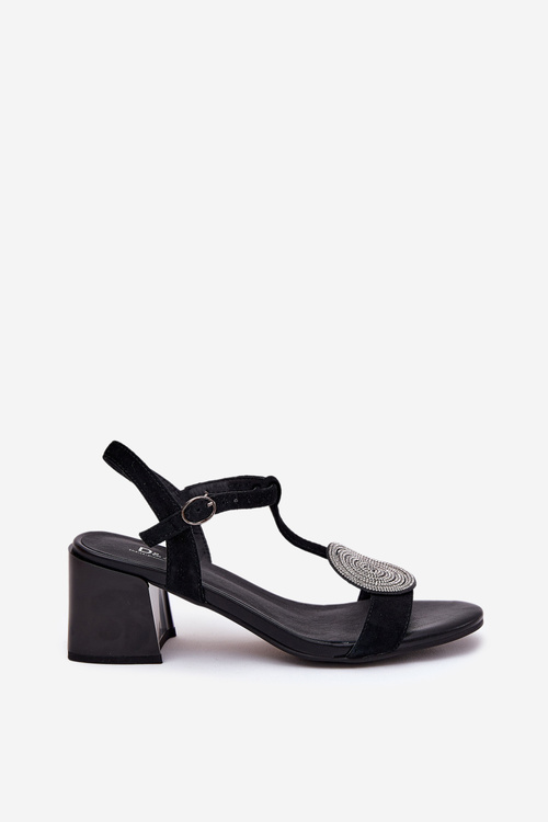 Kožené Sandály Na Podpatku S Ozdobou D&A JC51-842 Černé
