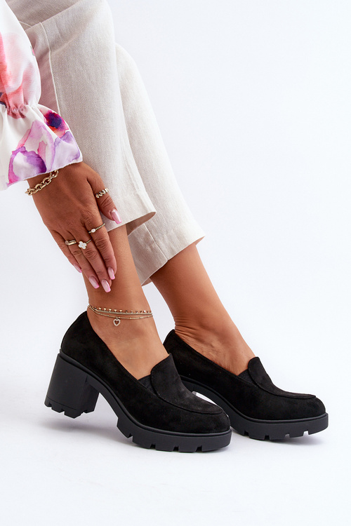 Dámske topánky z ekologického semišu na opätku a platforme čierne Arablosa