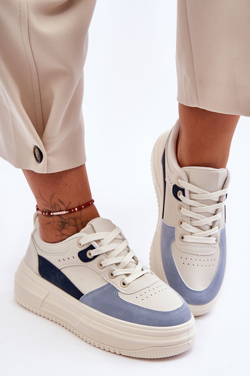 Dámske športové topánky na masívnej platforme biela a modrá Gemma