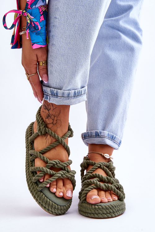 Dámska módna tkaná zelená sandále Tiffanie