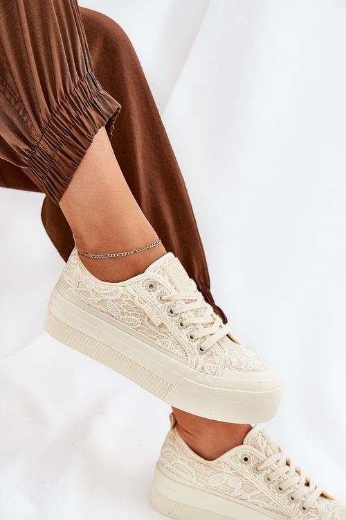 Dámske Čipkované Tenisky Big Star RR274746 Béžové