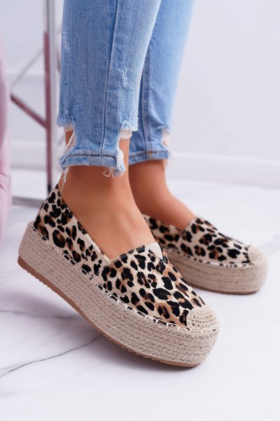Hnedý posuvný leopard espadrilles Zadie