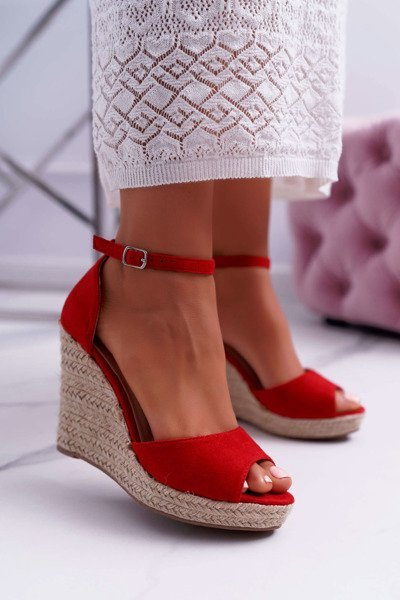 Dámske sandále na klinoch espadrilles červená trame