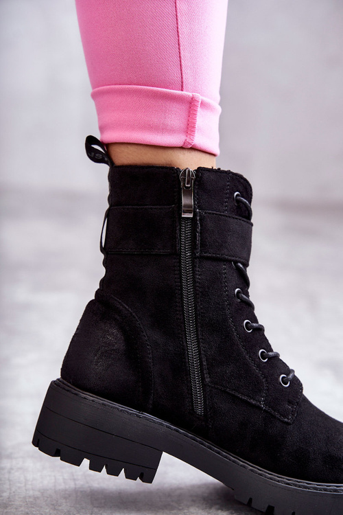 Dámské šněrovací boty Semišove na plochém podpatku černé Firmina