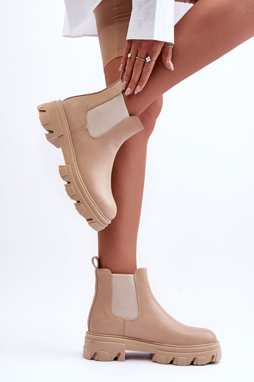 Nízké Kožené Boty Sztyblety Bežové Alcanassa