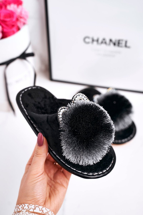 Dětské Domácí Pantofle S Bambulí černé Cinderella
