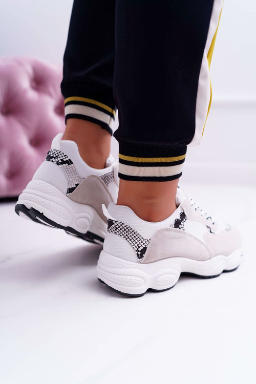 Dámská semišová Sportovní Obuv bílé vzor hadí kůže Lollipop