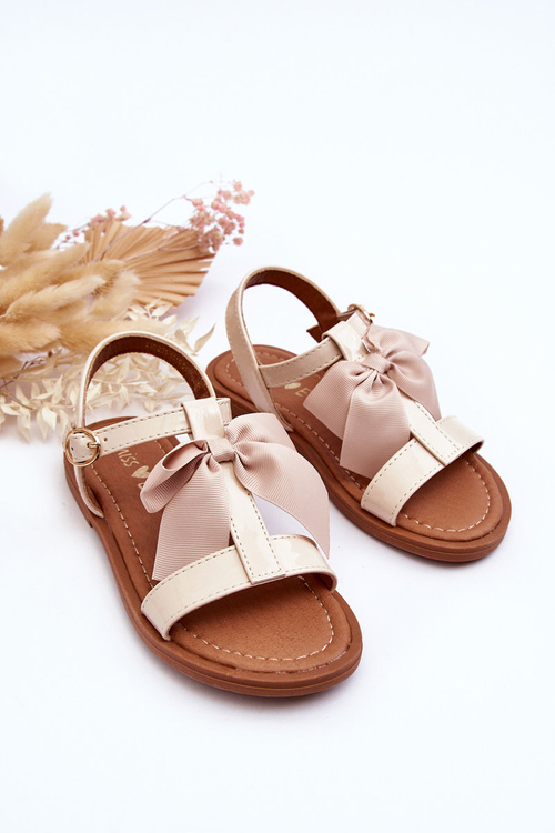 Dětské Lakované Sandály S Mašlí Béžove Netina