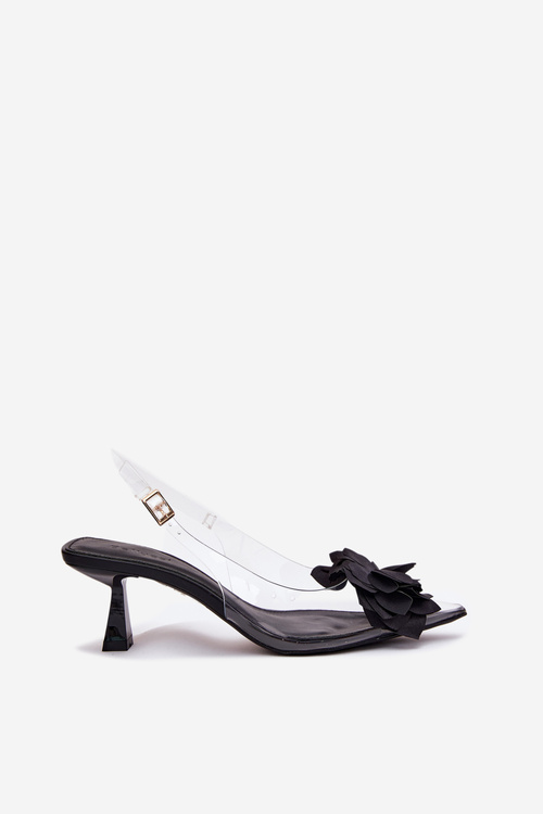 Priehľadné Sandále Na Opätku S Ozdobným Kvetom Čierne Risalie