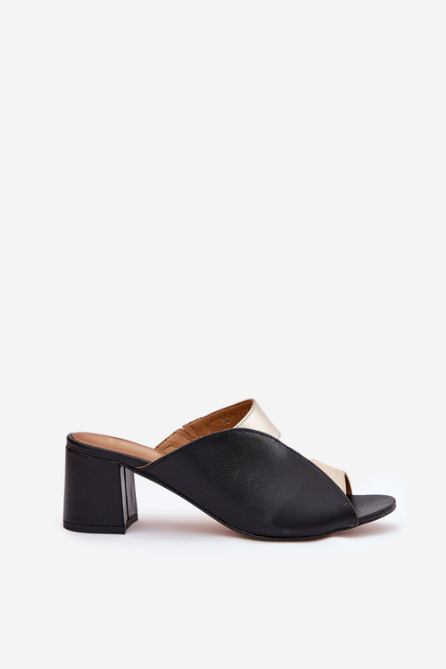 Kožené Dámske Sandále Na Opätku Maciejka Čierno-Zlaté 06943-25