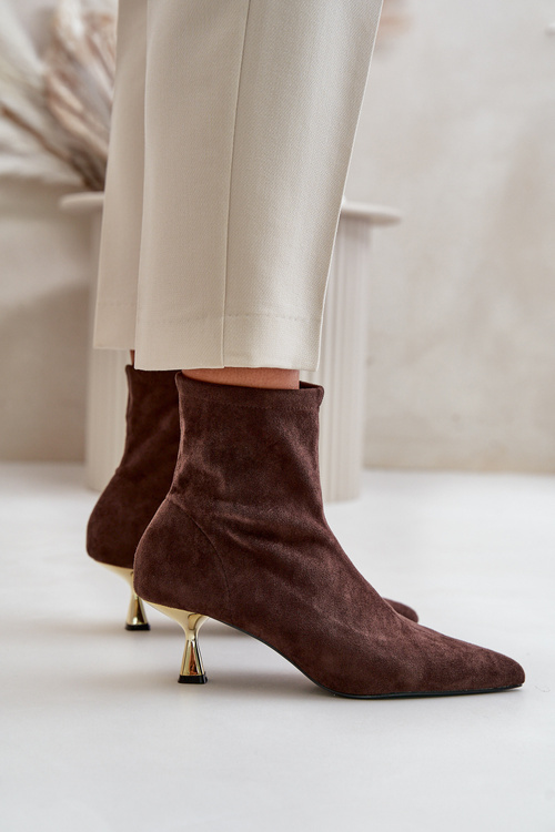 Dámske Lodičky Na Opätku Eko Semiš S Špicatými Nosmi Hnedé Irithare