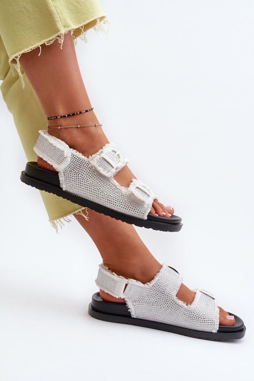 Dámske biele zdobené džínové sandále Irmale